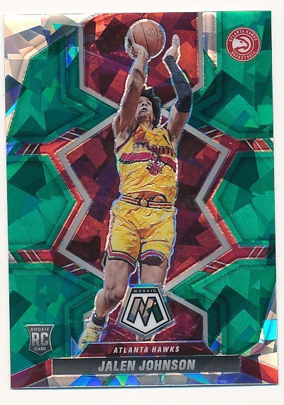 JALEN JOHNSON 2021-22 PANINI MOSAIC GREEN CRACKED ICE #228 RC ROOKIE HAWKS MINT