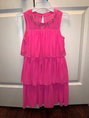 GB Girls Hot Pink Fuschia Ruffle Layered Dress Size 8 New Fancy Formal  Crystal | eBay