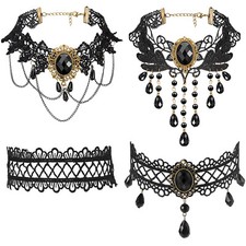 4pcs Womens Gothic Halloween Lace Choker Collar Victorian Necklace Party Jewelry