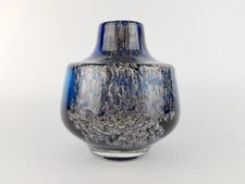 Vintage SCHOTT ZWIESEL Blue GLASS Design Vase With Florida decor 1960s-70s