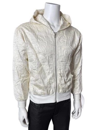 SHRINE UNISEX ROCKER SKATER METAL TECHNO EMO RAVE ZIPPER WOVEN HOODIE JACKET WHT