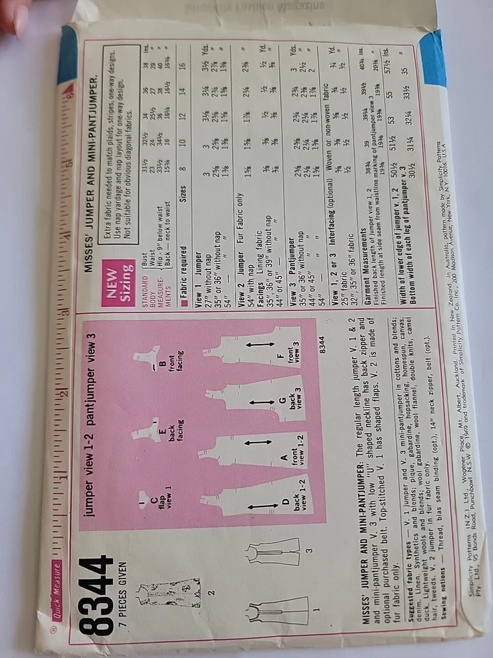 1969 Simplicity Jumper Dress Pattern & Pant Misses 8344 Size 10 Vintage Original - Image 2 of 2