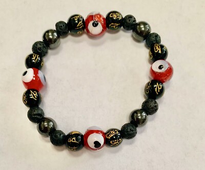 Lava Rock/Hematite & Red Turkish Evil Eye for Root Chakra Balance & Protection