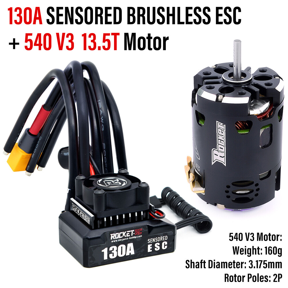 Rocket-RC 540 Brushless Sensored Motor 130A ESC Combo BEC 6V/5A for 1/10 RC Car
