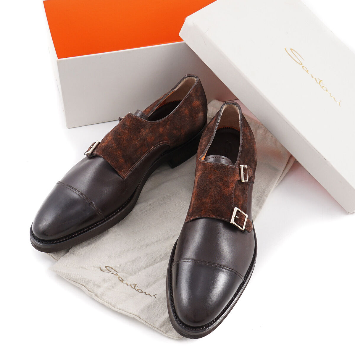 Santoni Goodyear-Welt Double-Buckle Leather and Suede Monk Santoni Goodyear-Welt Double-Buckle Leather and Suede Monk