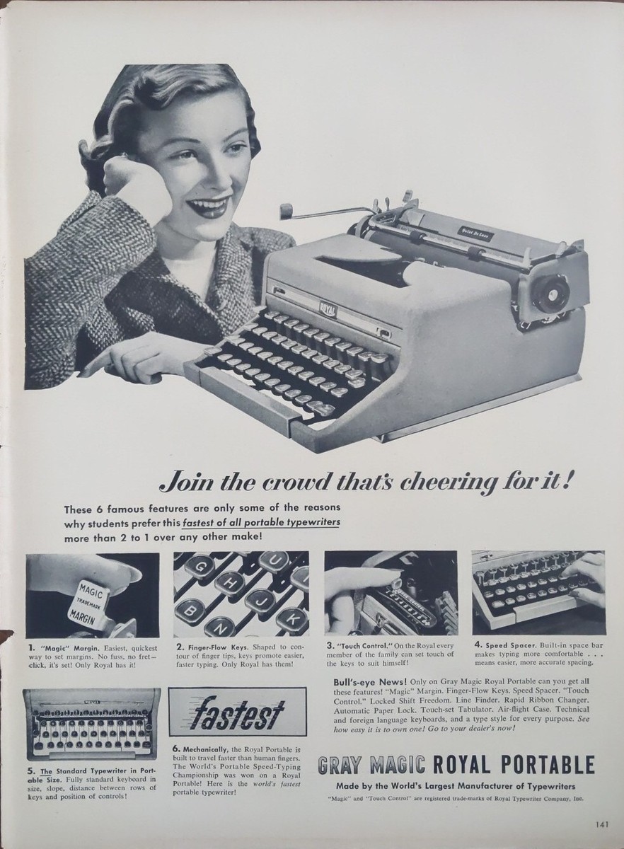 1950 vintage Royal Gray Magic Portable typewriter Post WWll | eBay