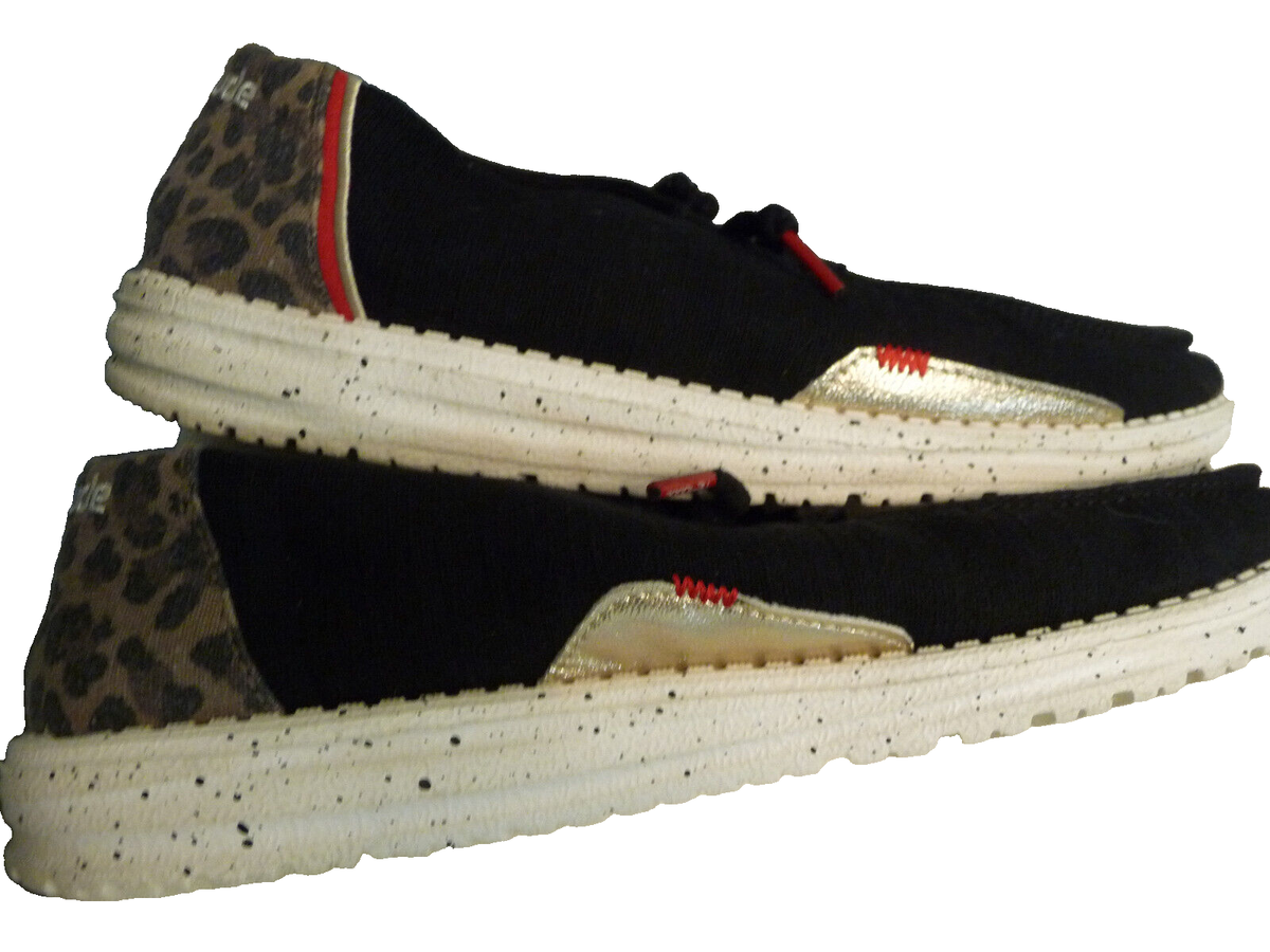 Hey Dude Wendy Rise Jungle Funk Leopard Black Women's Casual Shoes