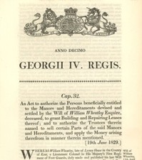 Antique Act of Parliament Will of William Wheatley Manors & Hereditaments 1829 