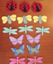 LOT OF 15 EMBROIDERED APPLIQUES PATCHES BEES BUTTERFLIES LADYBUGS DRAGONFLIES