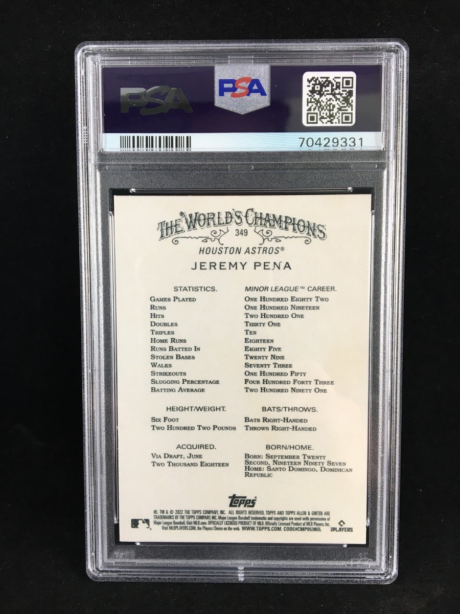 Pop 26 PSA 10 Jeremy Pena 2022 Topps Allen & Ginter Rookie Pop 26 PSA 10 Jeremy Pena 2022 Topps Allen & Ginter Rookie