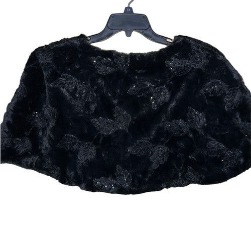 Giacca Nina Leonard mantello spalle scoperte donna 1x pelliccia sintetica paillettes Hollywood glam mob moglie - Foto 6 di 13