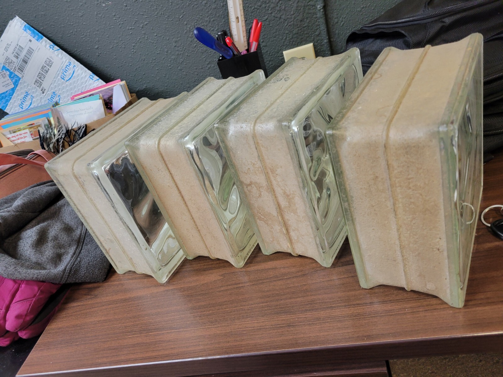 Vintage Architectural Glass Block Brick Wavy 8"x8"x3"