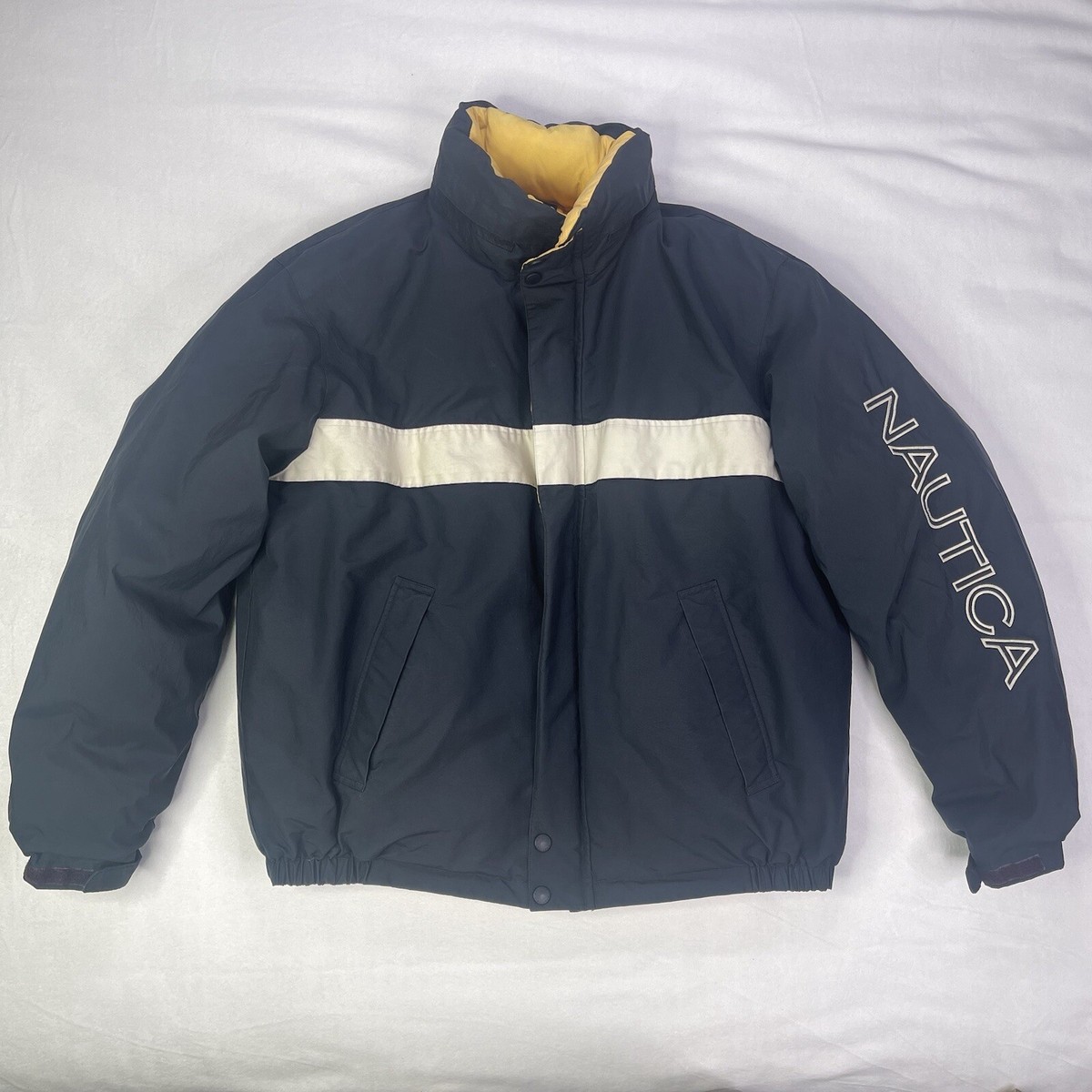 ジャケット・アウター [EuroVintage]90s 2tone down jacket Vintage Nautica Men 2XL Reversible Down Puffer Coat Yellow
