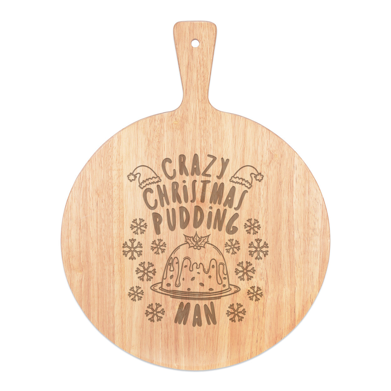 Crazy Christmas Pudding Man Snowflakes Pizza Board Paddle Wooden Funny