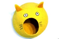 Yellow, Cat Design Bed for your Kitty Handmade Wool Cat Cave Bed