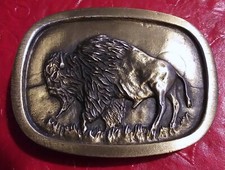 RARE VINTAGE - BRASS BISON RELIEF BELT BUCKLE