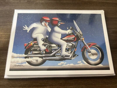 PAUL OXMAN HARLEY DAVIDSON CHRISTMAS CARDS #X446 SNOWMEN ON HARLEY (10)