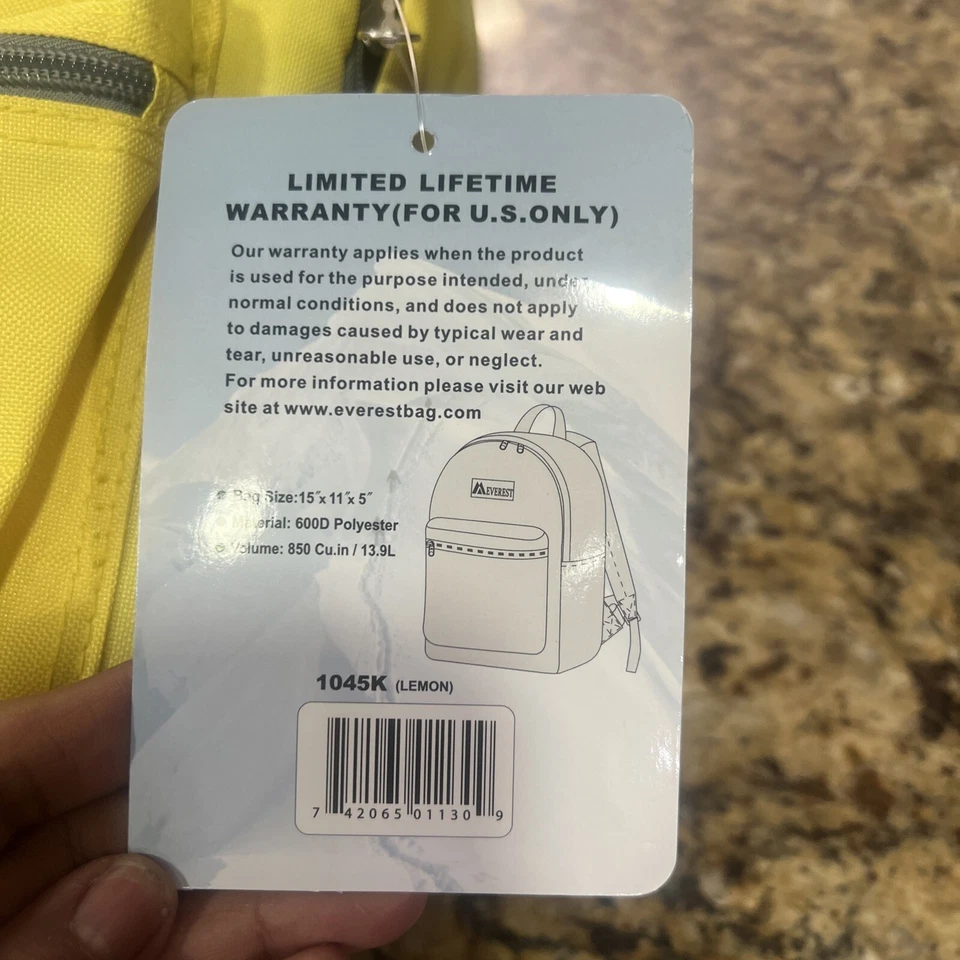 Mochila Everest Clásica Básica Estudiante Bolso Amarillo y Gris Foto 4 de 4