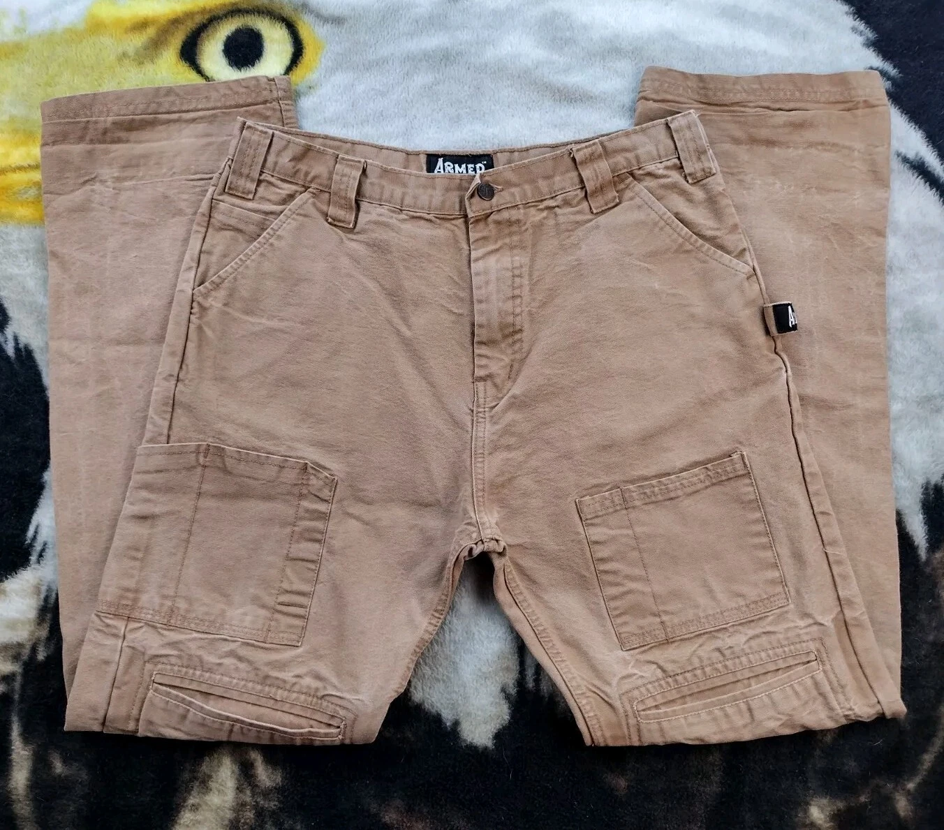 Armed Work Pants Sz 36 Measures 34X34 Workwear Canvas Knee Pockets 9 Pockets Tan