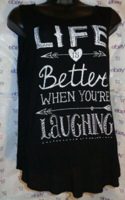 $35 Nella Fantasia women BLACK Life Better KNIT tank blouse Medium stretch top
