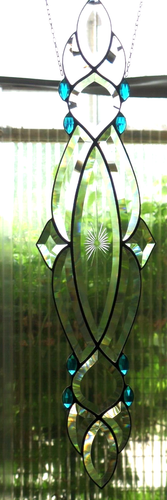 Bleiverglasung Bleiglas Facetten- Fensterbild mit Glasjuwelen  in Tiffany   - Bild 11 von 14