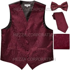 New Men's Paisley Tuxedo Vest Necktie, Bowtie  Hankie Burgundy wedding formal