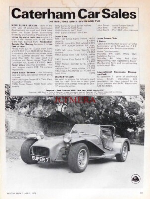 CATERHAM 'Super 7' Sports Car ADVERT #11 Original Vintage 1978 Print Ad E05/13