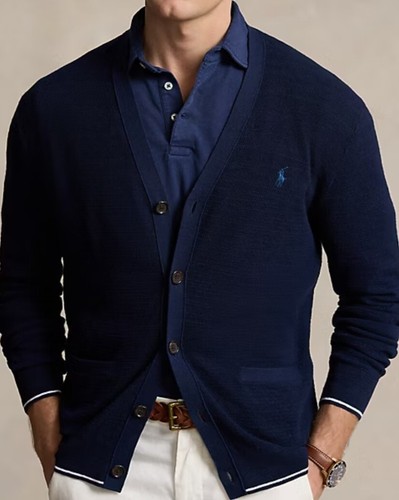 🔥$168🔥Polo Ralph Lauren Men's textured cotton-linen V-neck Cardigan (Size XS) - Picture 2 of 7