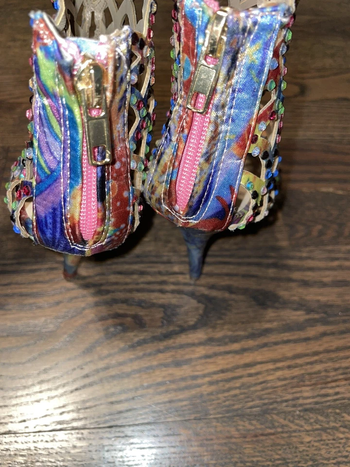 Zapatos de salón Zigi Soho Duran enjaulados 7,5 cremallera punta abierta tacones de aguja graduación multicolor Foto 4 de 4