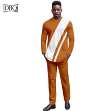 African Men 2 Piece Set Nigerian Dashiki Full Sleeve Suit Shirt and Pants Outfit