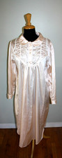 Barbizon Womens Cuddleskin Pink Satin Long Nightgown Embroidered Roses/Lace