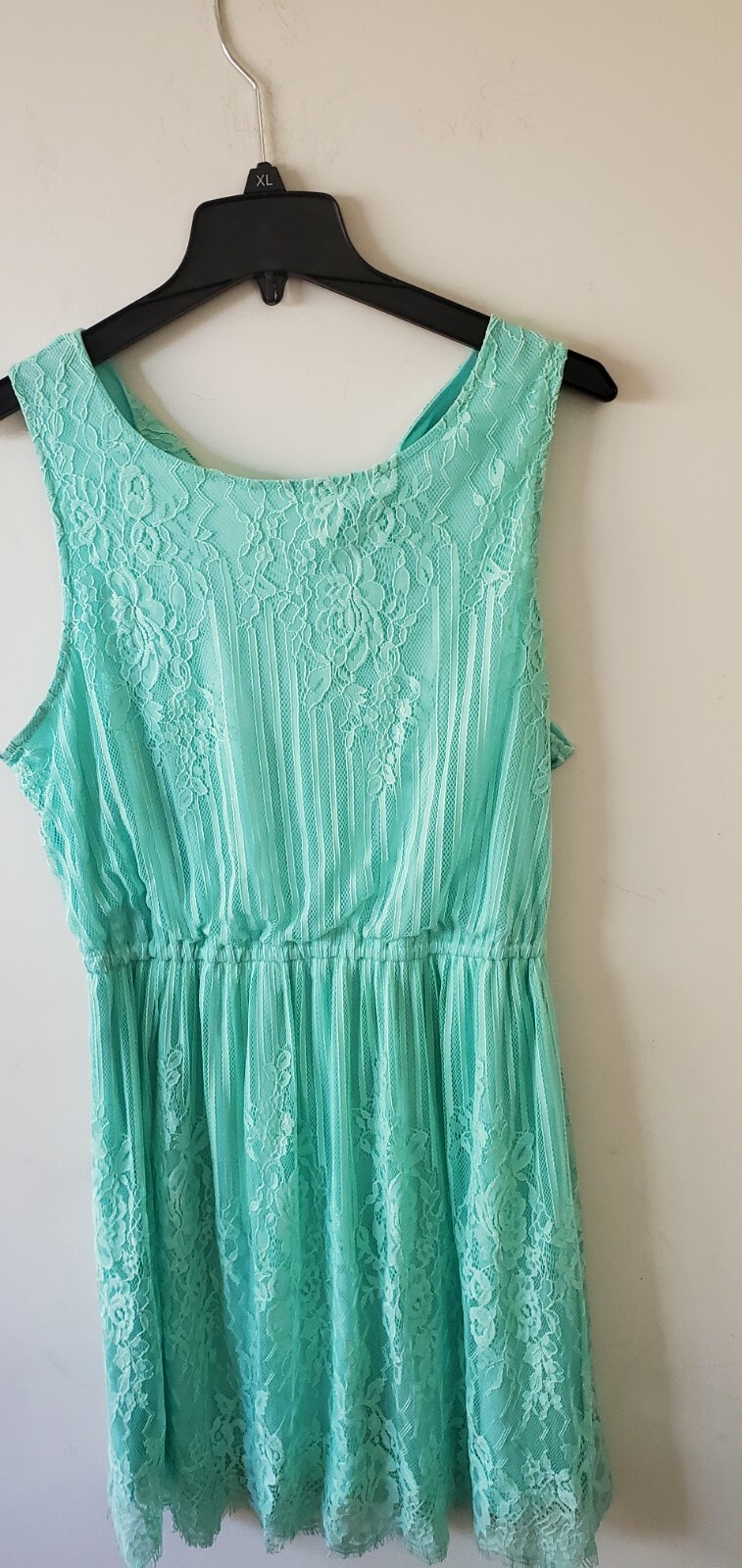 Beautiful Mint Green Floral Print Lace Overlay Dress Gem