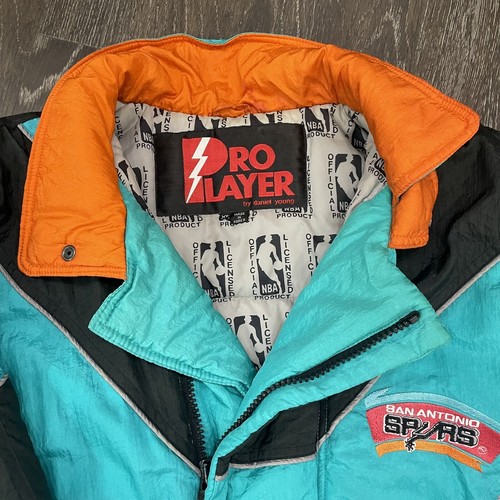 🔥VTG 90s NBA Pro Player San Antonio Spurs Full Zip Jacket Stripe Teal Puffer!🔥 - Picture 7 of 11
