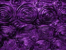 PURPLE Rosette Satin Fabric Sold By The Yard Floral Flowers Satin Decor