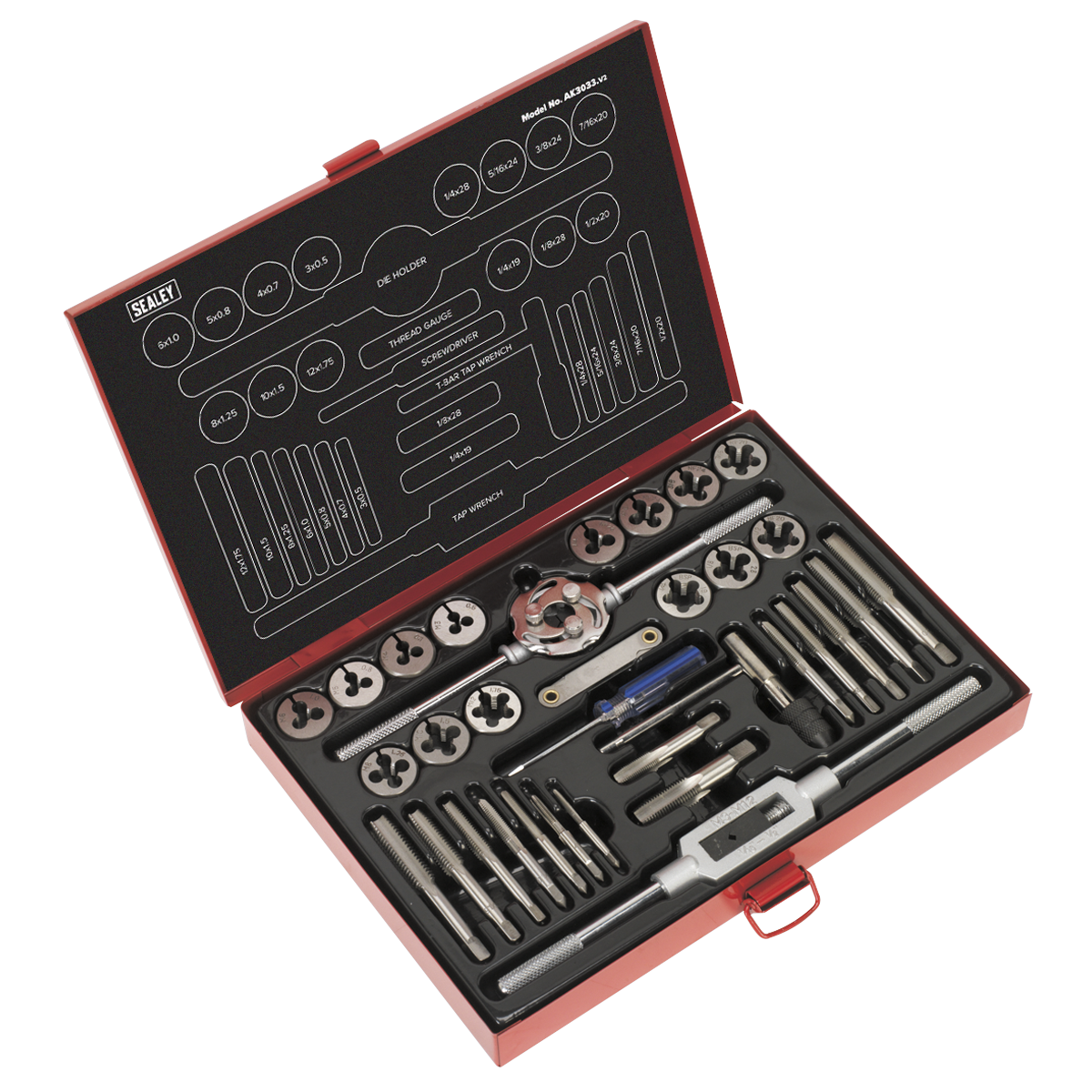 Tap & Die Set 33pc Split Dies Metric/UNF/BSP