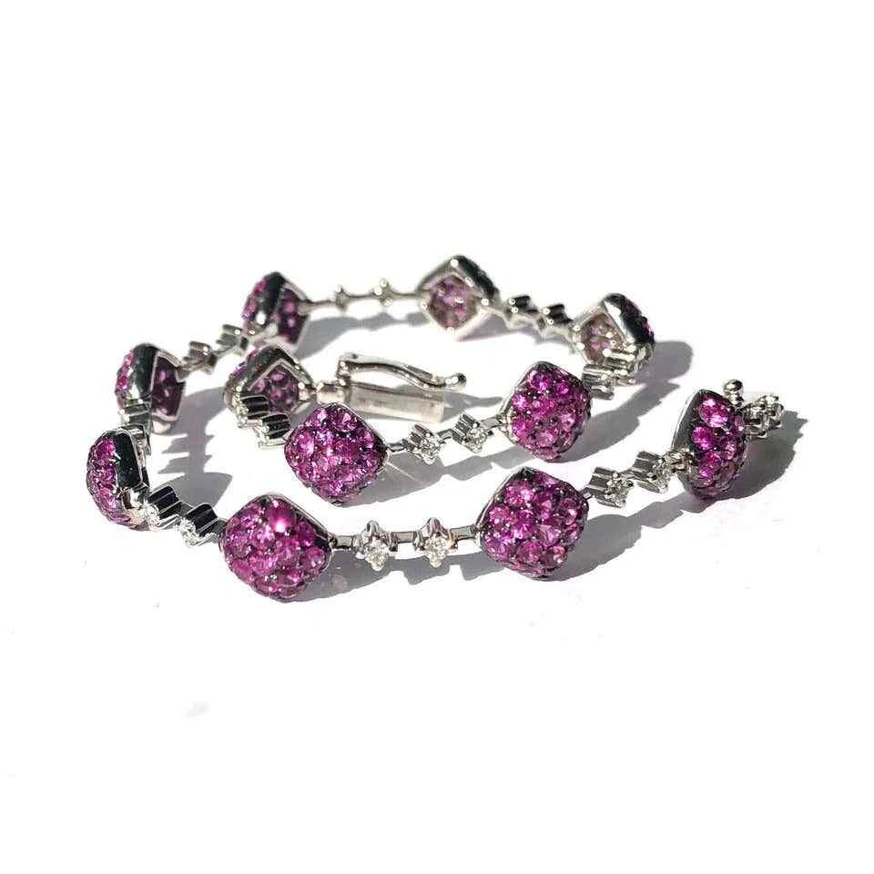 Glittering Deep Pink Rubies With Shiny White Cubic Zirconia Handmade Bracelets - Image 3 of 4