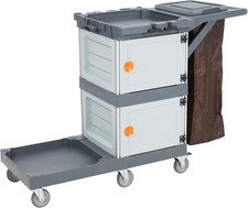 Commercial Janitorial Cleaning Cart with Cabinets Shelves Bag Six Silent Wheels