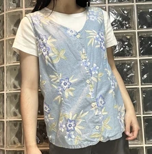 Classic Elements Women’s Blue Floral Button Up Vest Size Medium