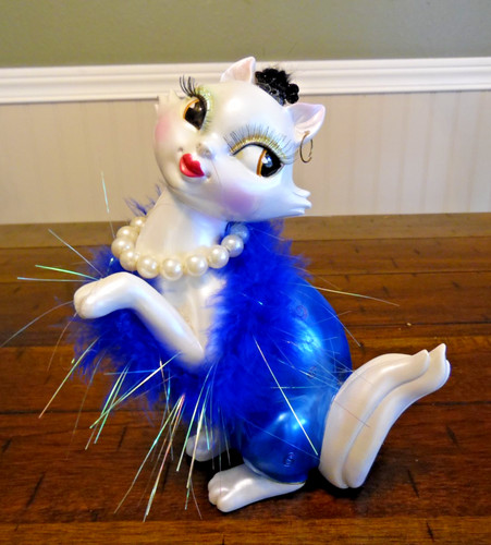 Vintage Resin Glam Kitty Anthropomorphic Cat Bank with Lashes, 7.5" Tall
