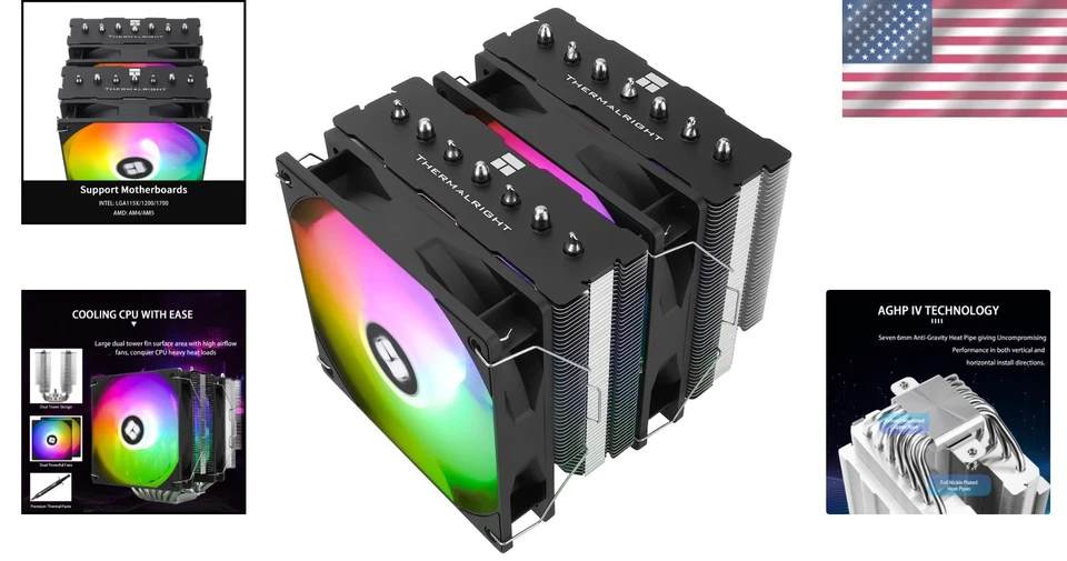 Dual 120mm ARGB Fans CPU Cooler with 7 Heat Pipes for Ultimate Heat Dissipation - Image 2 of 4