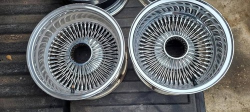 (2) 14 by 7 reverse 100 spoke all chrome rims authentic Dayton Wire ...