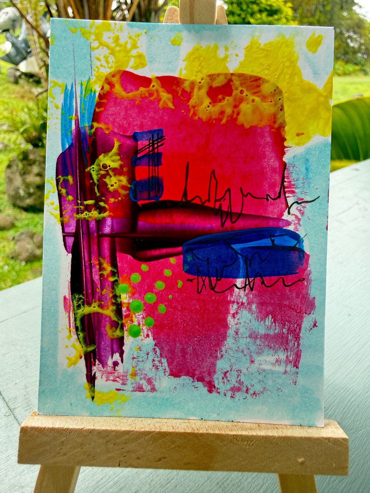 ACEO/ATC Original Acrylic Mini Painting "Bridge Crossing" Signed 3.5x2.5