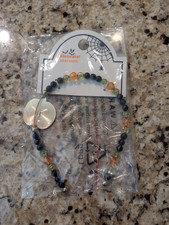 Girls Halloween Headband Black Orange Green Beaded Metal Pumpkin