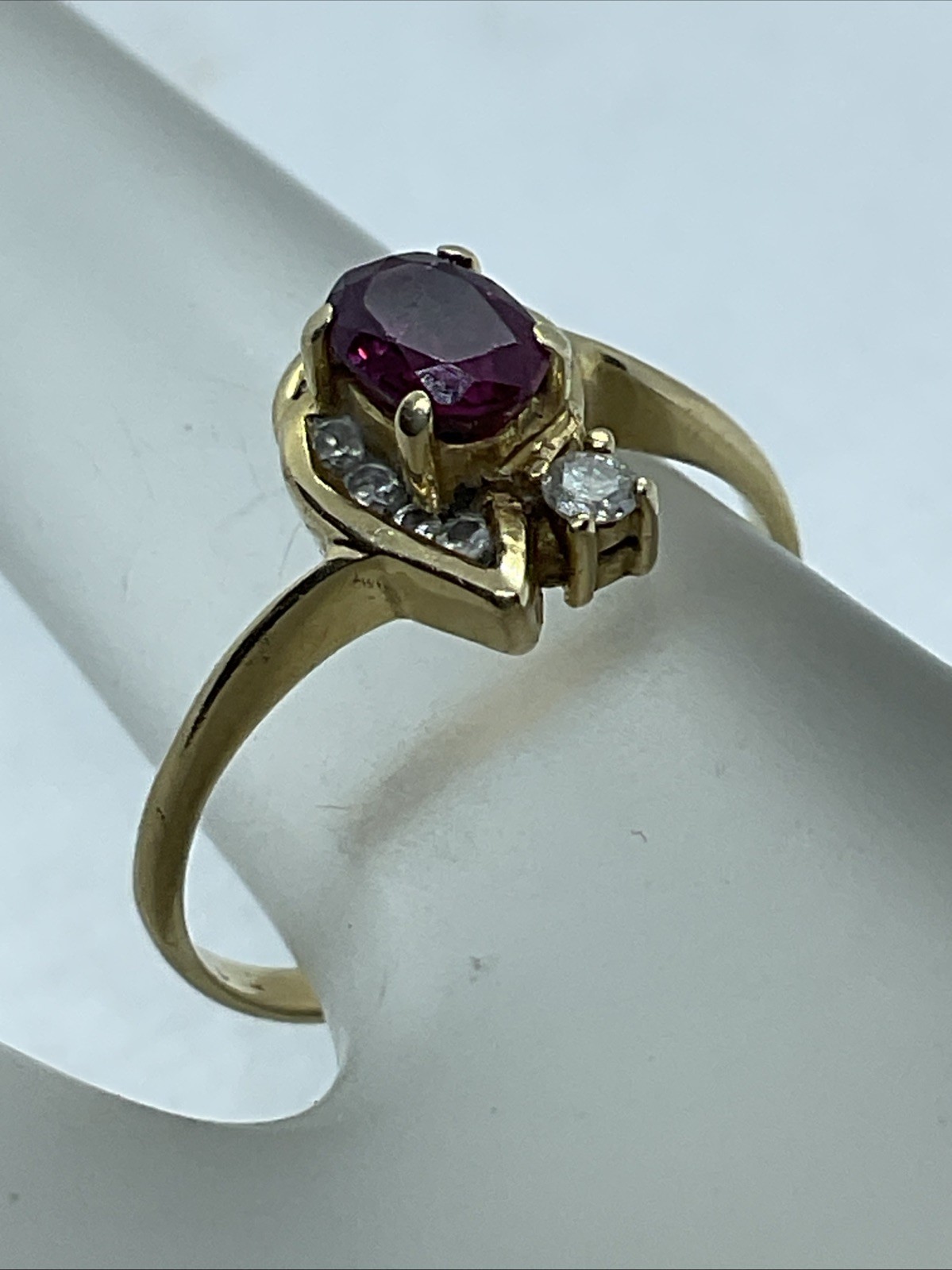 CUTE Solid 18K (750) Yellow Gold Created Ruby & D… - image 1