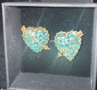 Czecho Slovakia Brilliant Blue Sweetheart Heart W/ Arrow Screw Earrings Marked!