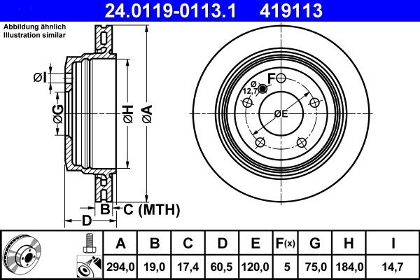 2X ATE Bremsscheibe 24.0119-0113.1 FüR BMW-image