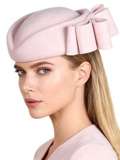 Wool Fascinator French Beret Bowler Hat with Bowknot Elegant Wedding Formal C...