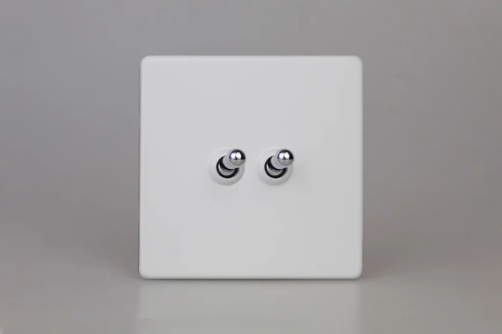 Switch Primed Double Toggle 10A 2-Gang 2-Way Screwless + Chrome Insert Varilight