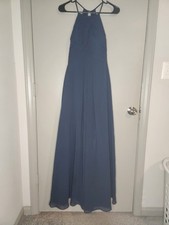 Azazie Bridesmaid Prom Dress Navy Blue Sheer Halter Womens Size A4