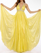 Riva Designs Yellow Satin Beaded Rhinestone V...